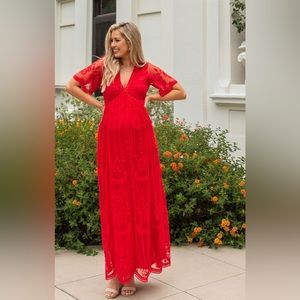 Beautiful Red Maternity Lace Gown Pinkblush